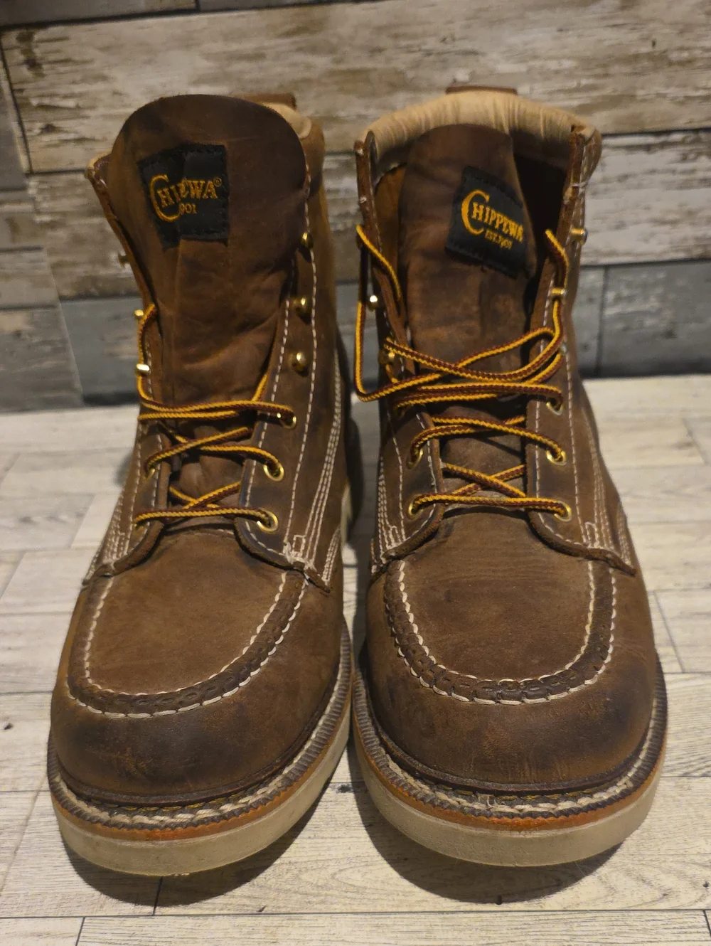Chippewa Brown Leather Moc Toe Work Boots